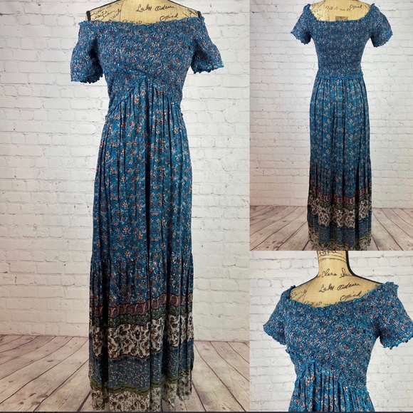 Angie Boho Print Elastic Bodice Tiered Maxi - Picture 1 of 3